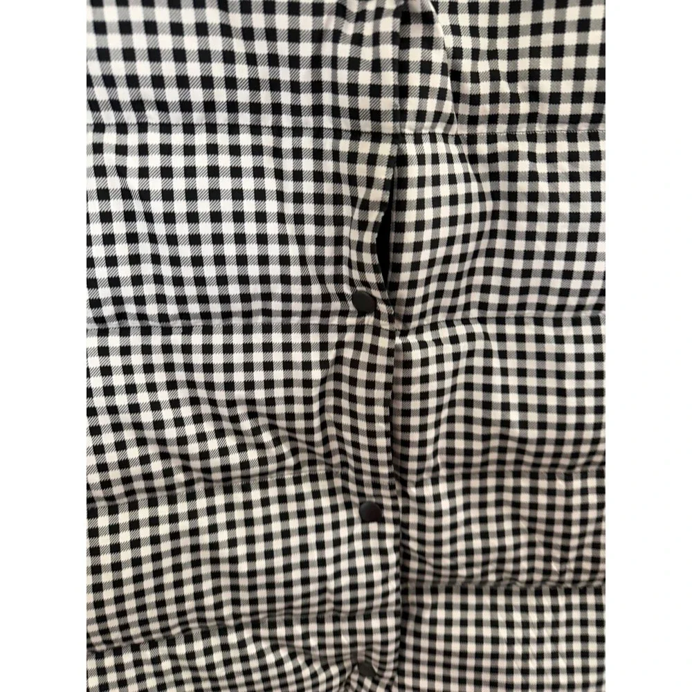 J. Jill  Black White Gingham DOWN Puffer 3x Vest‎ Snap Front Mock Neck Spring